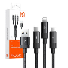 Load image into Gallery viewer, Mcdodo Cable 3 in 1 USB-A to USB-C + Lightning + Micro 1.2m

